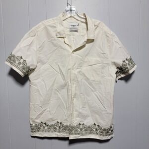 Goodfellow & Co Mens Cream Short Sleeve Embroidered‎ Button Up Shirt Size L